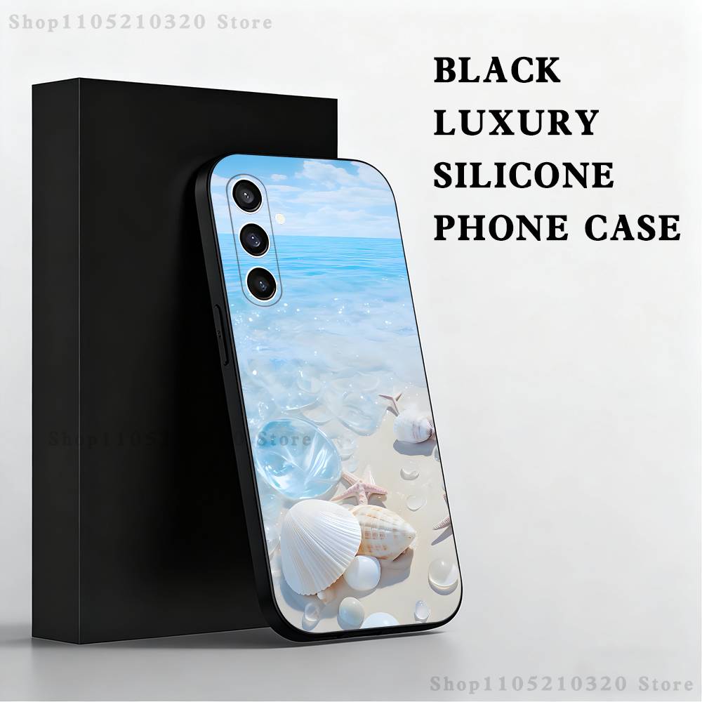 Чехол для телефона со звездами и ракушками для Samsung S25, S24, S23, S22, S21, S20, S10, Ultra, Plus, Lite, FE, Мягкий силиконовый черный чехол