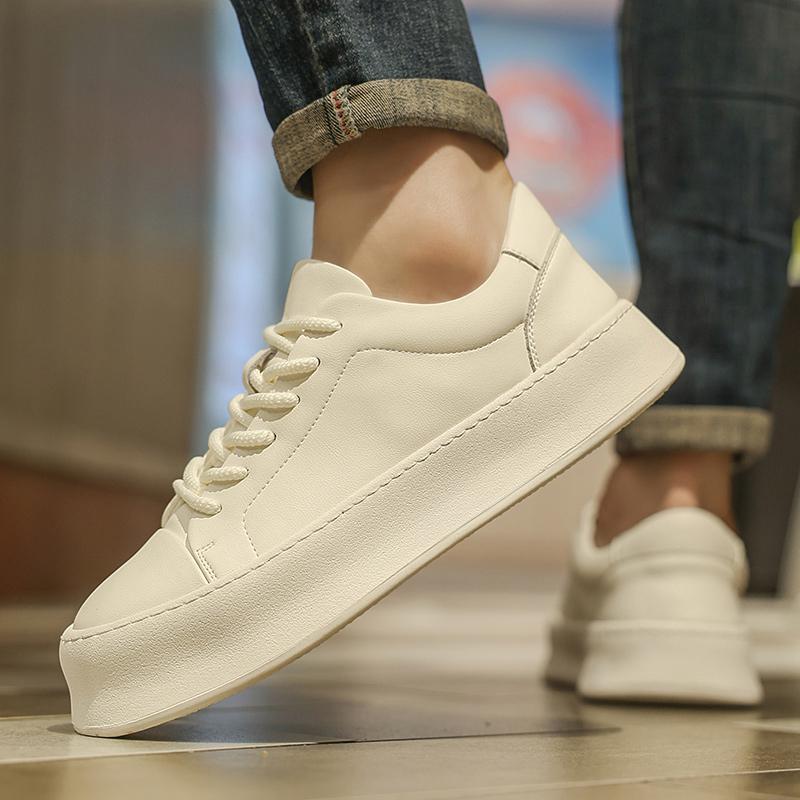 Italian Men Casual Leather Vulcanized Shoes Four Seasonal Outdoor Soft Comfy Walking Shoe Fashion Student Trend Running Shoes