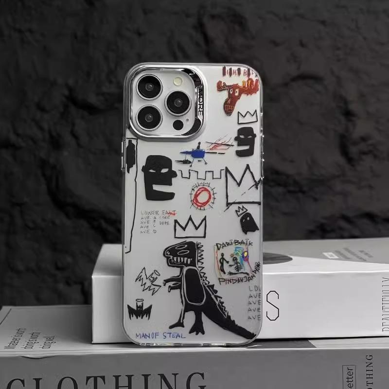 Double Layer IMD Color Silver Suitable for 15promax Phone Case Fun Crown Dinosaur 14 High-end Personality Anti-fall Cover