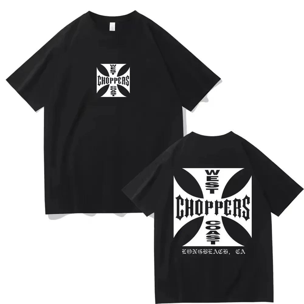 West Coast Choppers Остин Техас Классическая футболка с логотипом-крестом Винтажный байкерский стиль Черный хлопок Короткий рукав