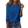 Women's Fashion Casual Round Neck 3/4 Sleeve Loose Solid Color Button T-Shirt Ladies Top