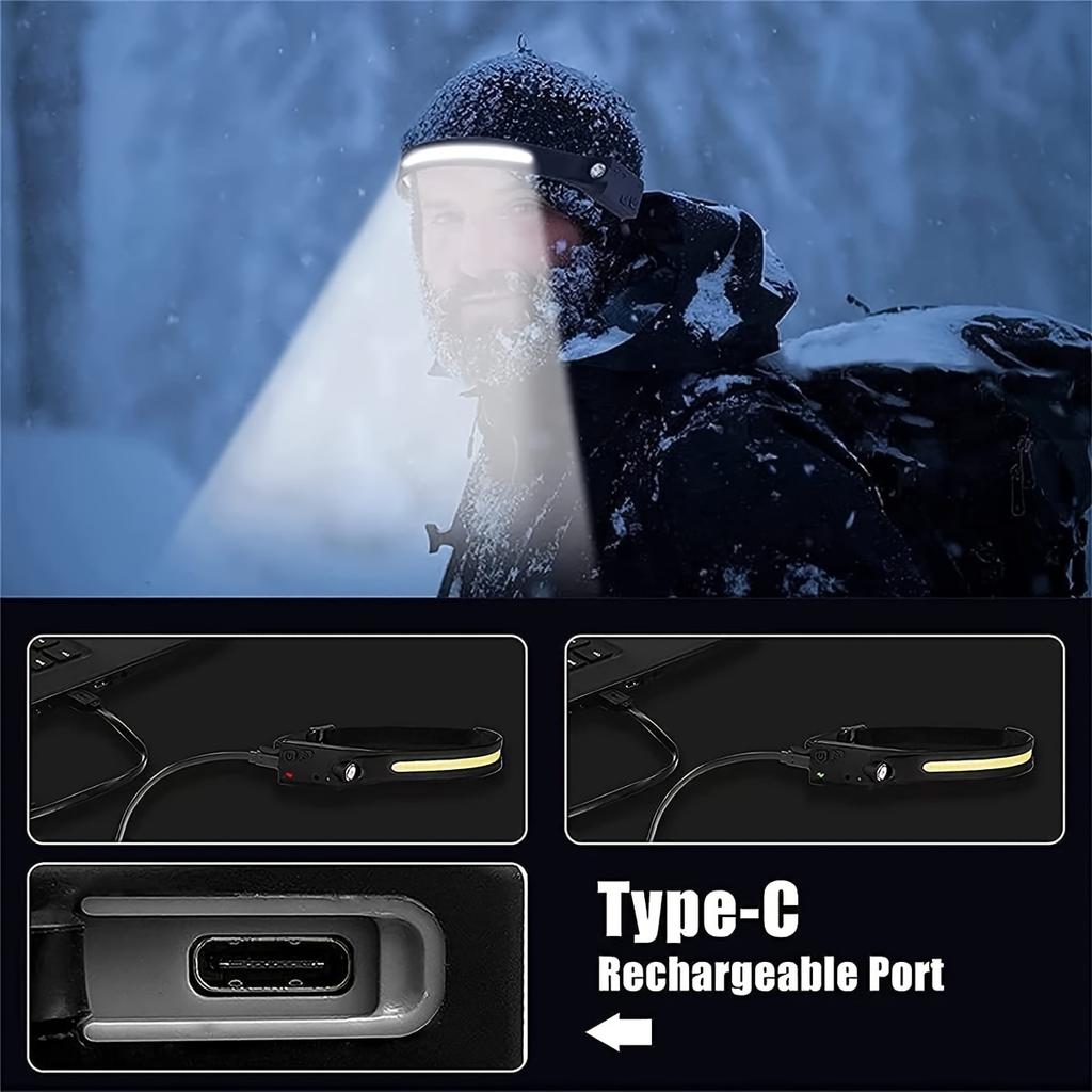 COB LED Sensor Headlamp USB перезаряжаемый супер яркий индукционный Headlight с 5 режимами для рыбалки кемпинга походов на открытом воздухе
