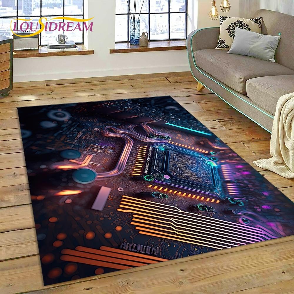 PCB Circuit Board 3D Chip CPU Rug Carpet for Living Room Bedroom Home Decor,Floor Mat Non-slip Decoration for Sofa Doormat Gift