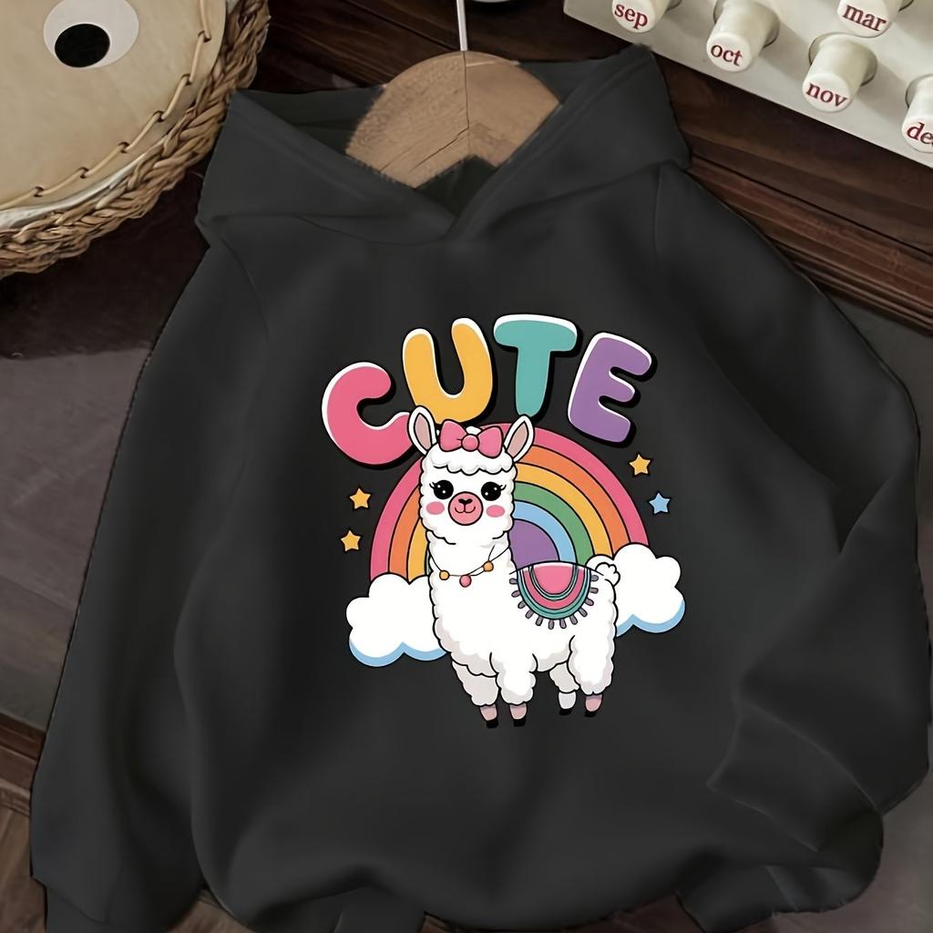 Casual children's sweatshirt/hoodie, cute sheep with English print, soft hooded pullover sweatshirt.