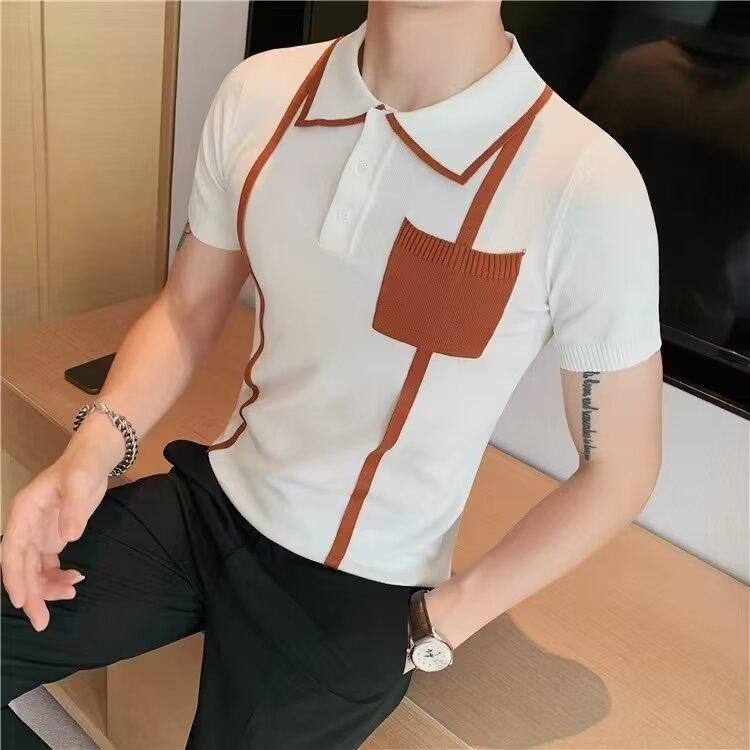 Мужская модная брендовая футболка-поло с коротким рукавом и лацканами, летняя футболка, корейская приталенная мода, новинка 2025 года, универсальный топ