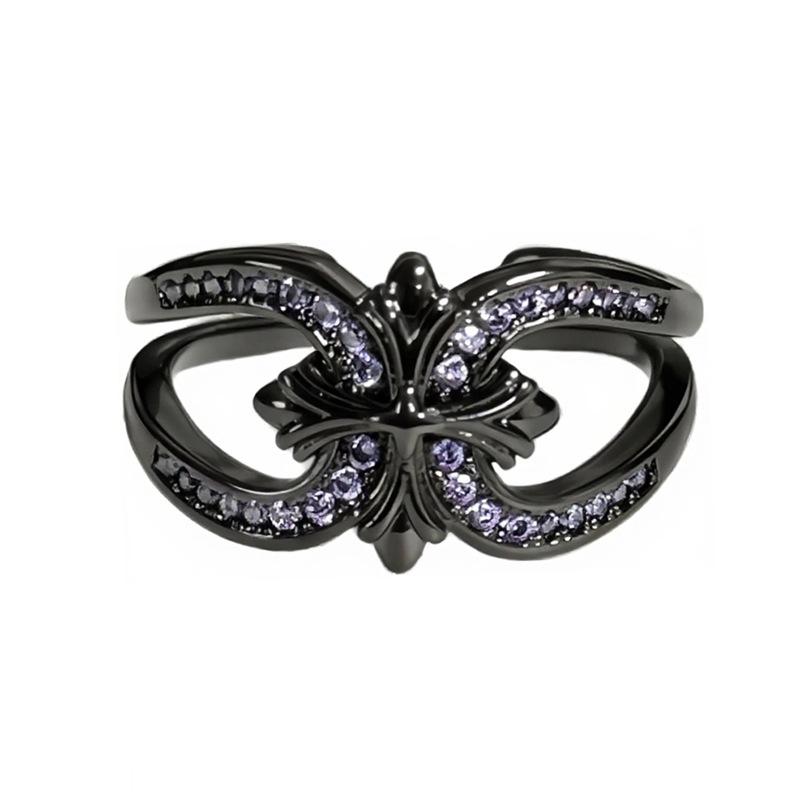 Винтажное кольцо с темной лозой, розово-фиолетовым бриллиантом, открытое кольцо-лепесток, нишевое, с высоким чувством стиля, простое кольцо