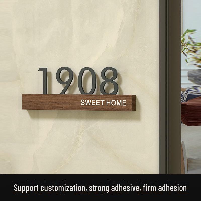 Креативная табличка с номером дома из цельного дерева и акрила — без перфорации, легкая роскошь для жилых домов и отелей