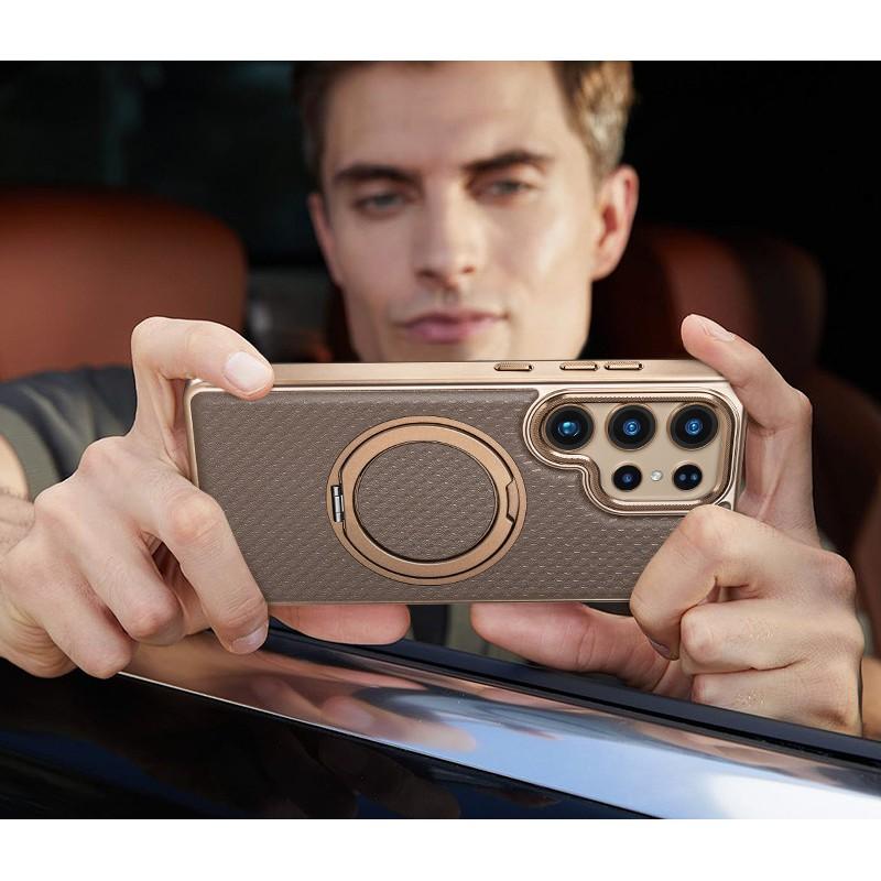 Premium Matte Leather Case With 360 Rotating Stand Galaxy S26 Ultra S25 S24 S23 Shockproof Magnetic