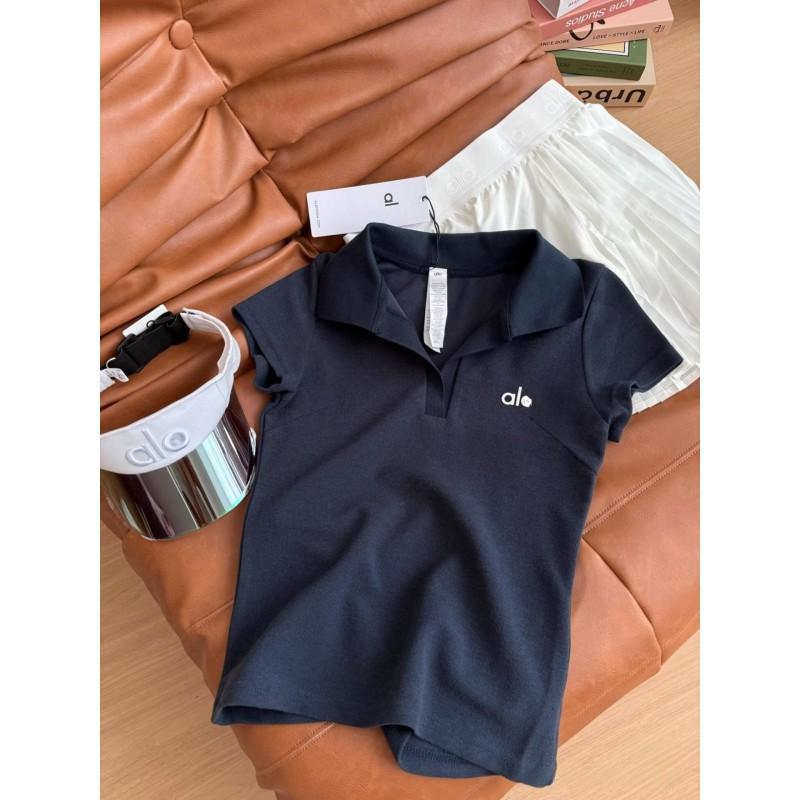 Womens Slim Fit Short Sleeve Polo T-Shirt 3D Letter Cotton Yoga Top