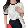 Women Summer Fashion Short Sleeve Round Collar Solid Color T Shirt Blouse Top