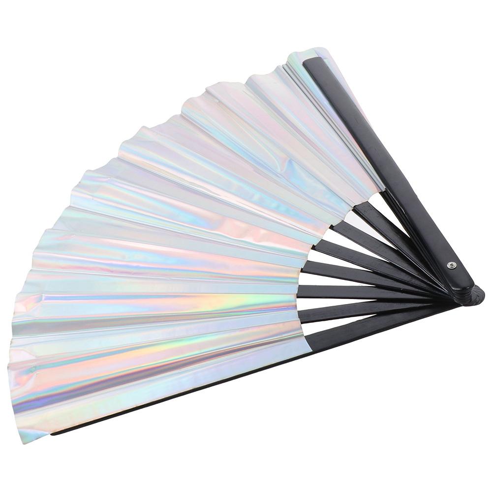 Большой серебристый лазерный рейв веер ручной серебристый веер-хлопушка для вечеринки вечеринки