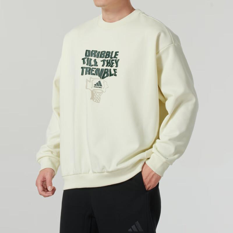 adidas Узор логотипа круглый вырез свитер удобный теплый бег фитнес длинный рукав толстовка мужская толстовка бежевый JC6814