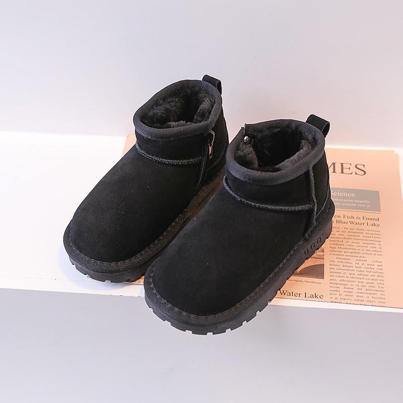 Kids Winter Boots Real Leather Warm Cotton Lined Ankle Boys Girls Slip Resistant Neutral Style