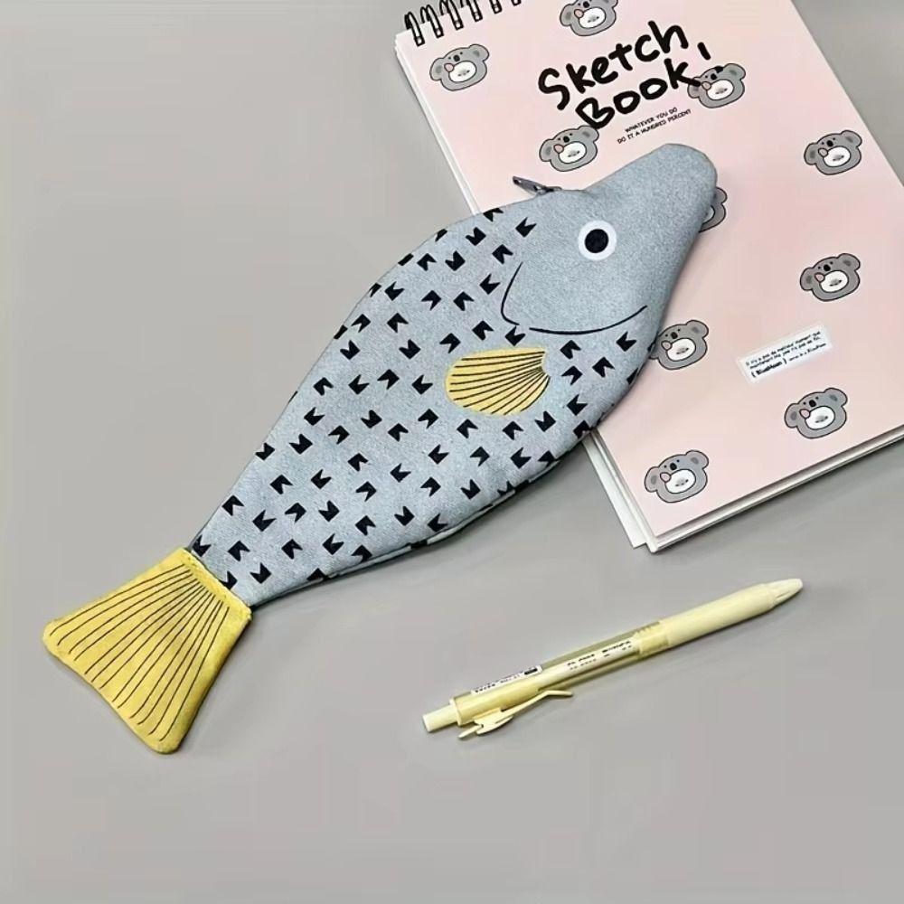 Grouper Shape Pencil Case Funny School Supplies Pouch Novelty Fish Pencil Bag  Makeup Organizer