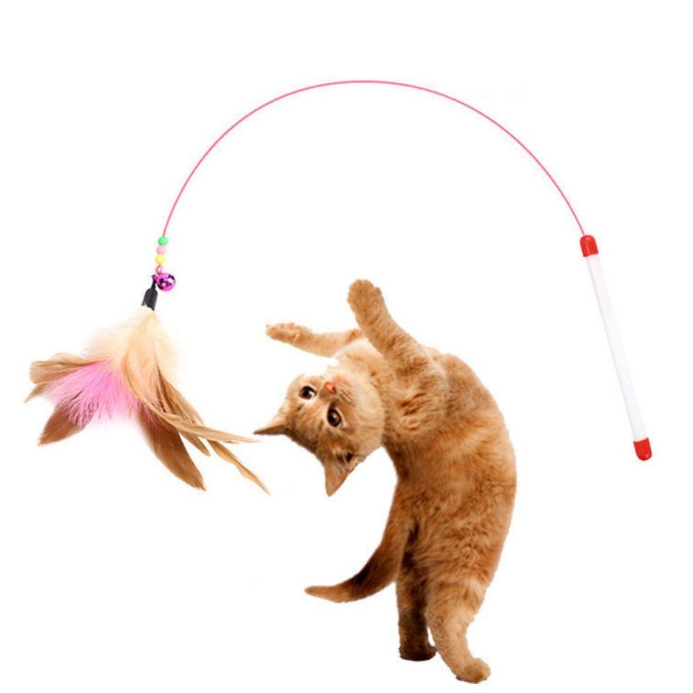 Bite resistance with Bell Pet Entertain Toy Cat Teaser Stick Kitten Teaser Wand Cat Feather Wand