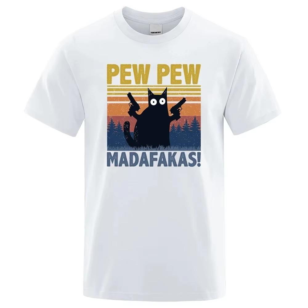 Футболка Pew Pew Madafakas для мужчин с коротким рукавом, новинка, забавная футболка с котом, винтажные летние топы, рубашки, футболка, футболка с круглым вырезом, уличная одежда
