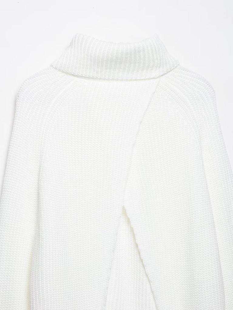2026 Spring European & American Style Women's White Slit High Neck Loose Knitwear