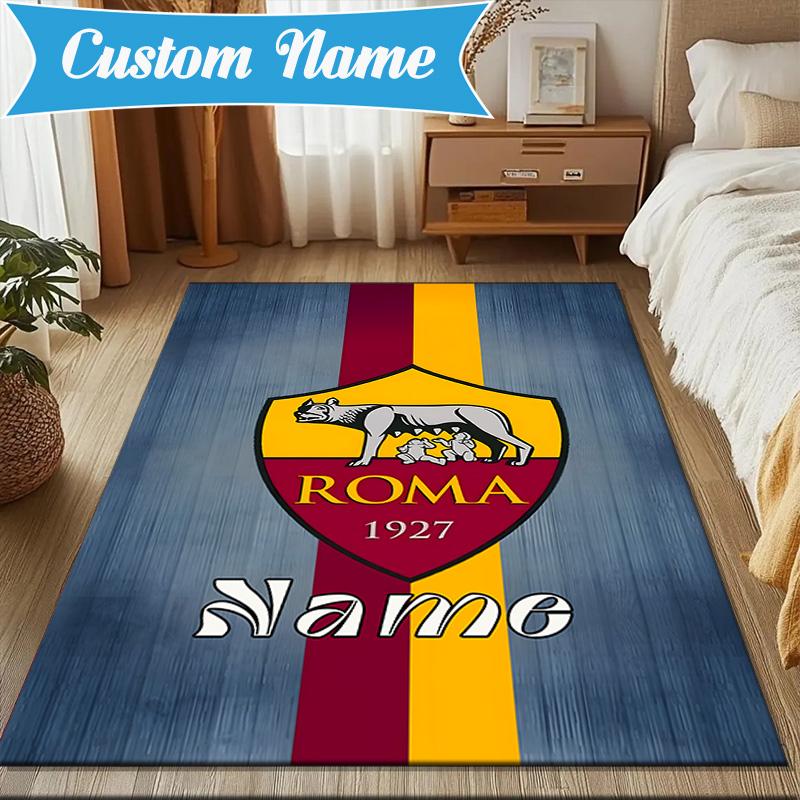 Custom Name Roma Football Crest Emblem Rug Game Carpet, Floor Mat for Bedroom Living Room Entryway Rug, Home Decor Idea Gift for Christmas birthday