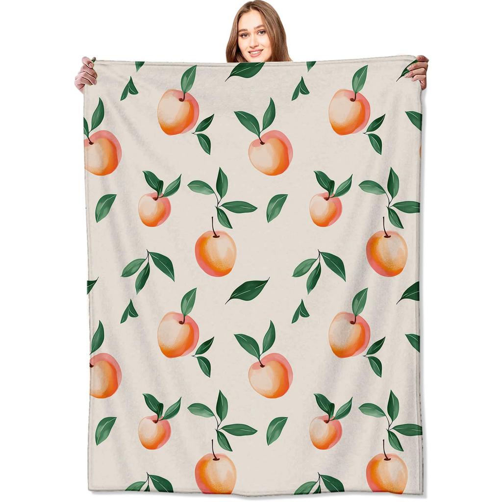Bright Peach Fruit Design Blanket Comfortable Decorative Nap Blanket For Sofa Bed Chair Dormitory Blanket