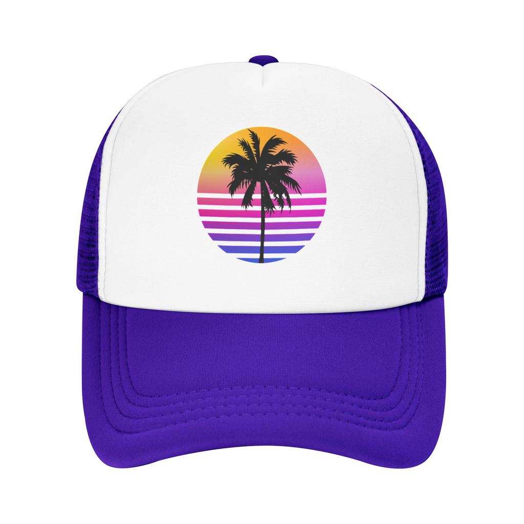 Fashion Retro s Sunset Palm Tree Aesthetic Mesh baseball cap Vintage Denim Hat Sun Hats