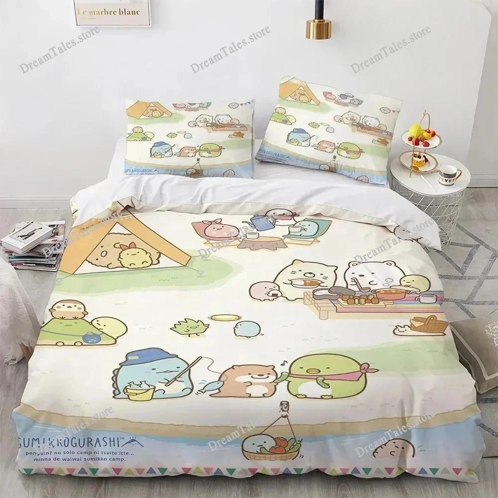 Аниме Кавай Мультяшный Sumikko Gurashi Комплект постельного белья Мальчики Девочки Размер Twin Queen Пододеяльник Наволочка Постельное Белье Дети Взрослые Роскошный Подарок