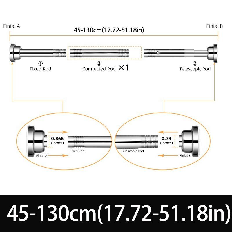 No Drilling Needed Tension Shower Curtain Rod Stainless Steel Rust Proof Non-Slip Spring Adjustable Pole for Bathroom Shower