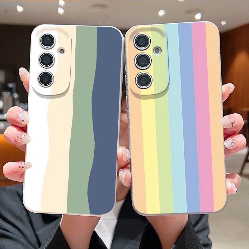 Чехол с цветочным полосатым узором для Samsung A57 A37 A17 A56 A36 A16 A55 A35 A15 A54 5G S21 FE S22 S23 S24 Plus S25 S26 Ultra Силиконовый чехол с текстурой кожи