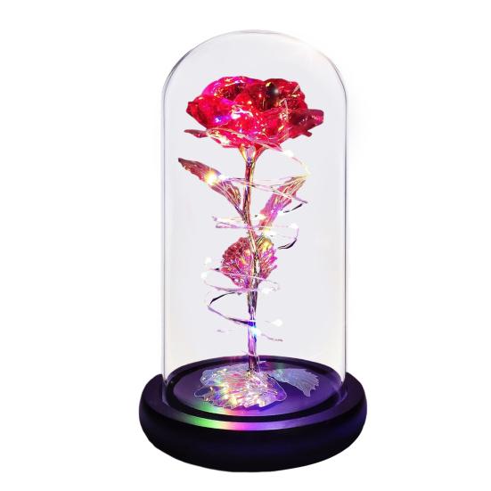 Вечная роза в куполе со светодиодной подсветкой Романтическая светящаяся искусственная роза Подарок для жены, девушки, бабушки на годовщину, день рождения, День святого Валентина, праздник