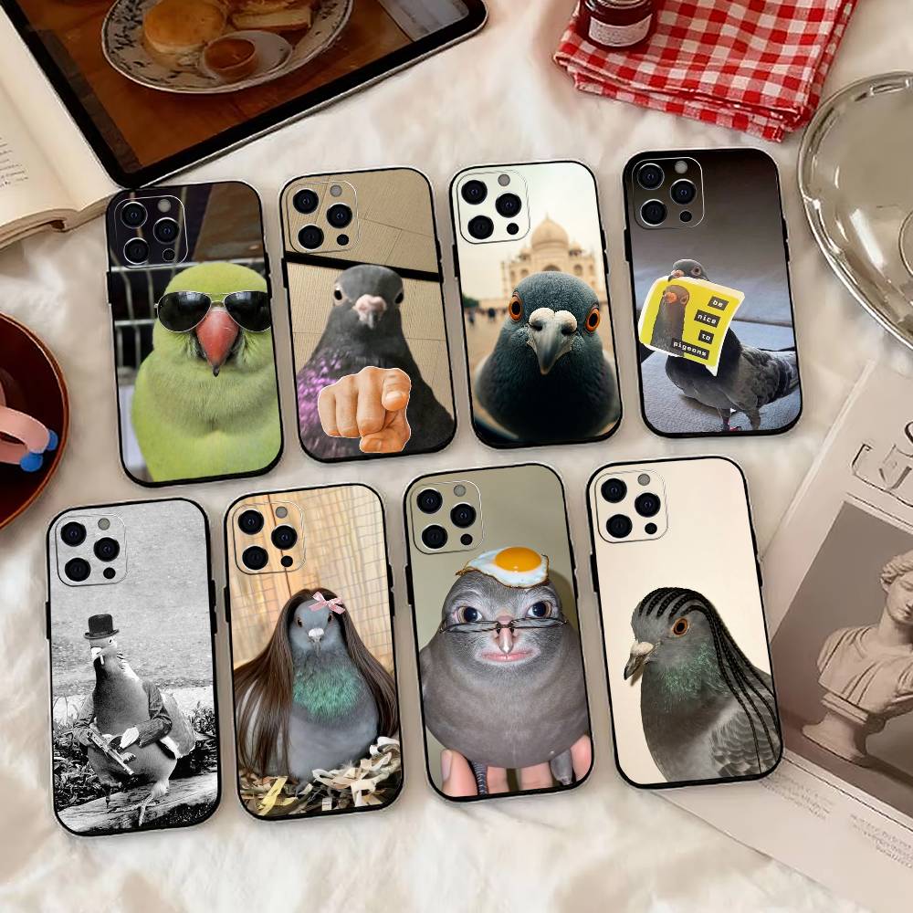 Funny p-pigeon mischief Phone Case For iPhone 17, 16,15,14,13,12,11 Plus,Pro Max, Others Soft Black Cover
