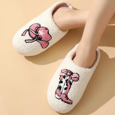 Модные милые домашние пушистые тапочки с принтом для женщин, с закрытым носком, теплые зимние хлопковые тапочки, женские удобные тапочки на мягкой подошве, плюшевые комнатные шлепанцы