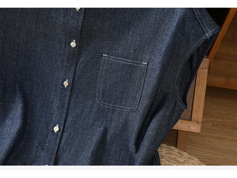 Женская ретро синяя джинсовая летняя рубашка без рукавов 2025