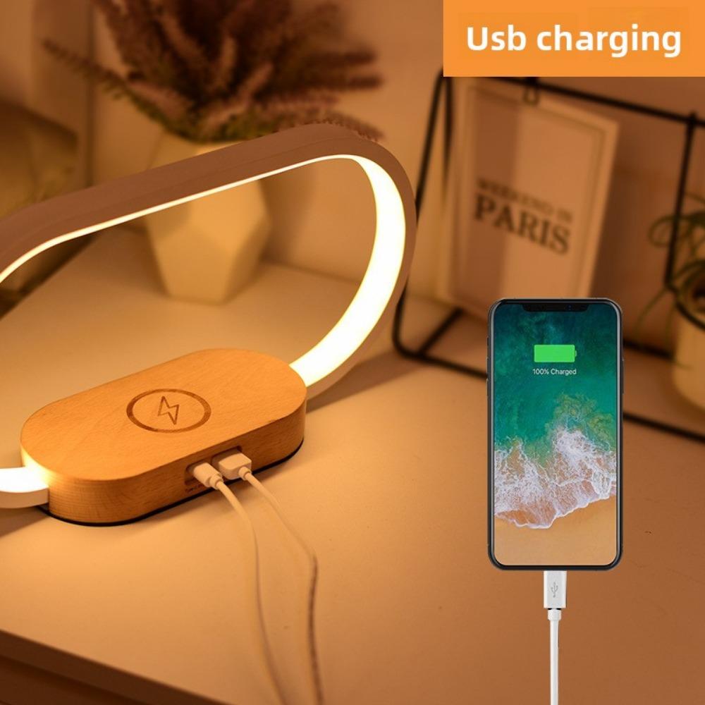 15W Mobile Phone Wireless Fast Charging Touch Night Light Solid Wood Clock Bedroom Bedside Table Lamp