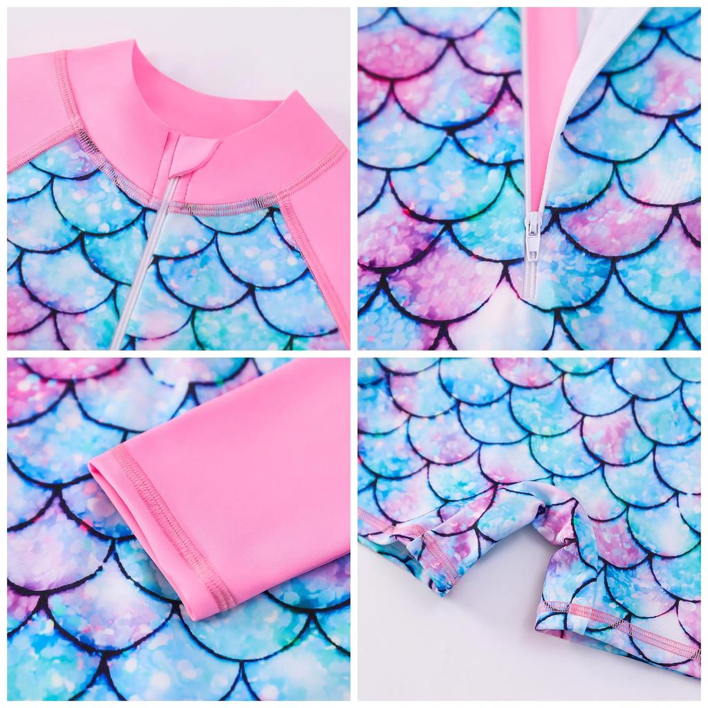 Купальник для маленьких девочек, цельный купальник с длинными рукавами, купальный костюм русалки с рыбьей чешуей, купальный костюм для маленьких девочек, пляжный рашгард