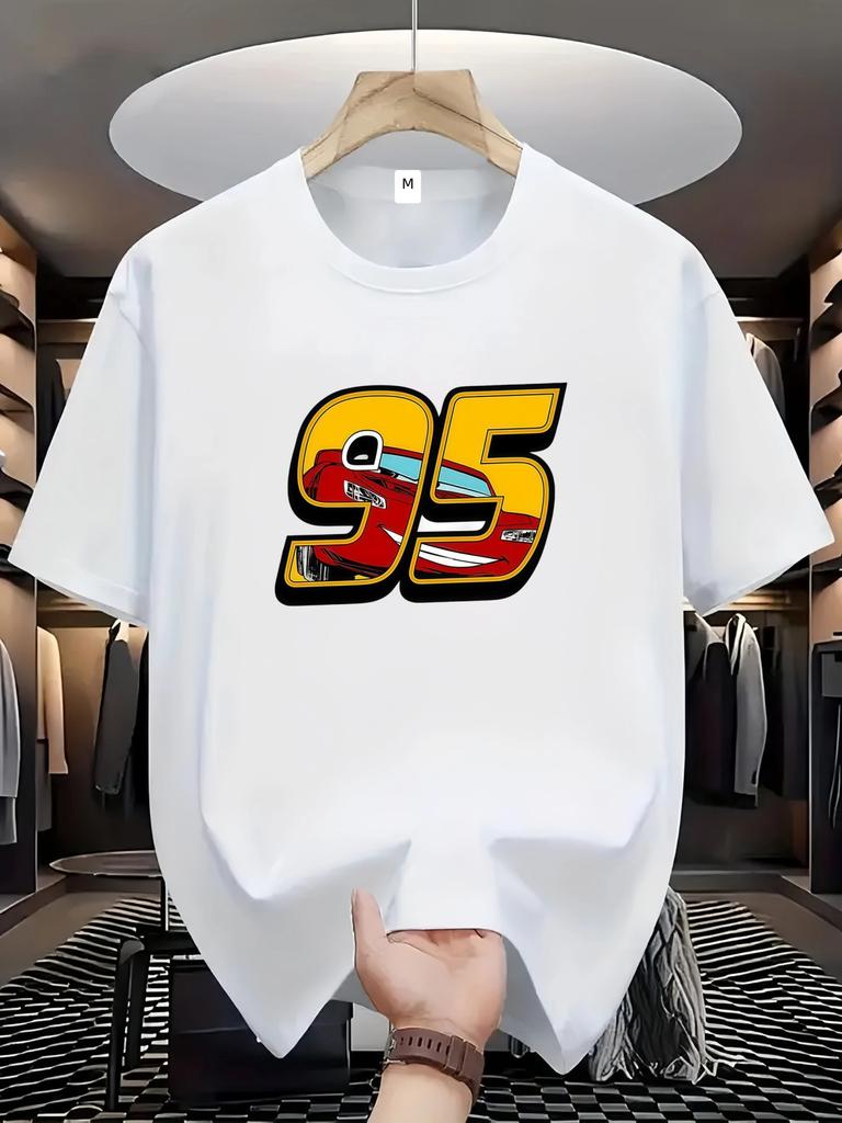 Men and Women Oversized Disney 2026 Summer Cars McQueen 95 Printed Tshirt Cotton Parent Child Top Street Fashion Casual Trend