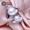 Кольца с натуральным пресноводным жемчугом для женщин, модные женские кольца с двойным жемчугом, ювелирные изделия, регулируемое кольцо
