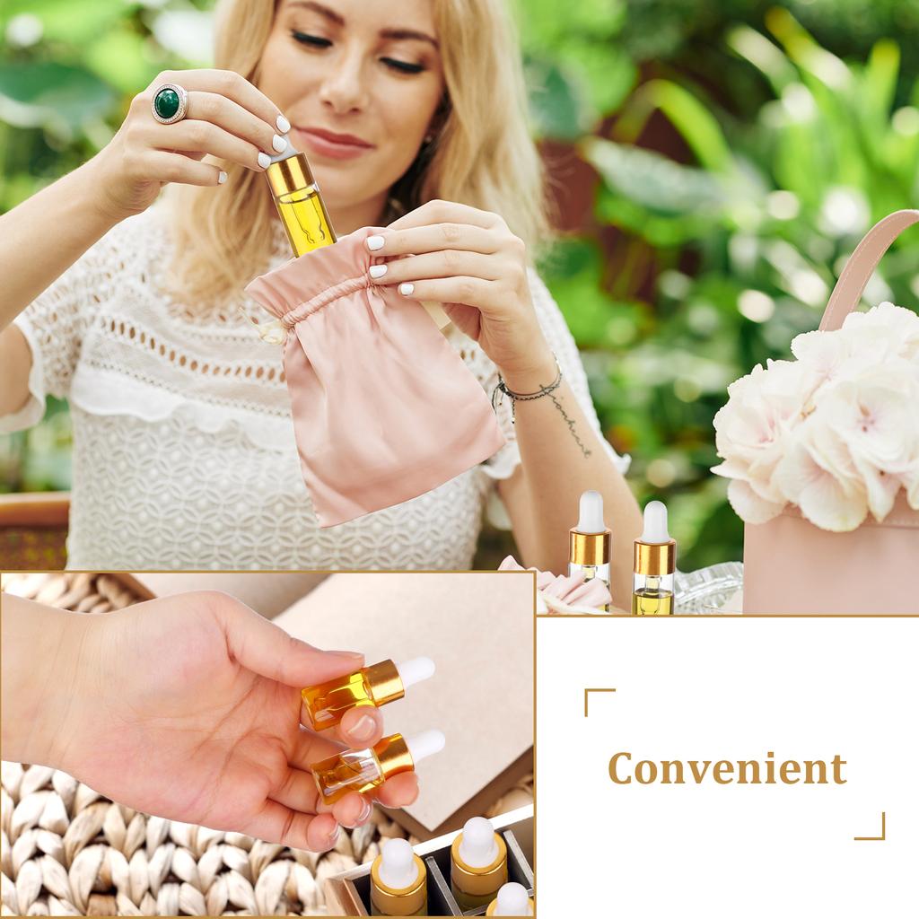 Beautywen 50 Pcs Mini Essential Oil Dropper Bottle 3Ml Clear Glass Dropper Vails With Gold Color Plating Ring