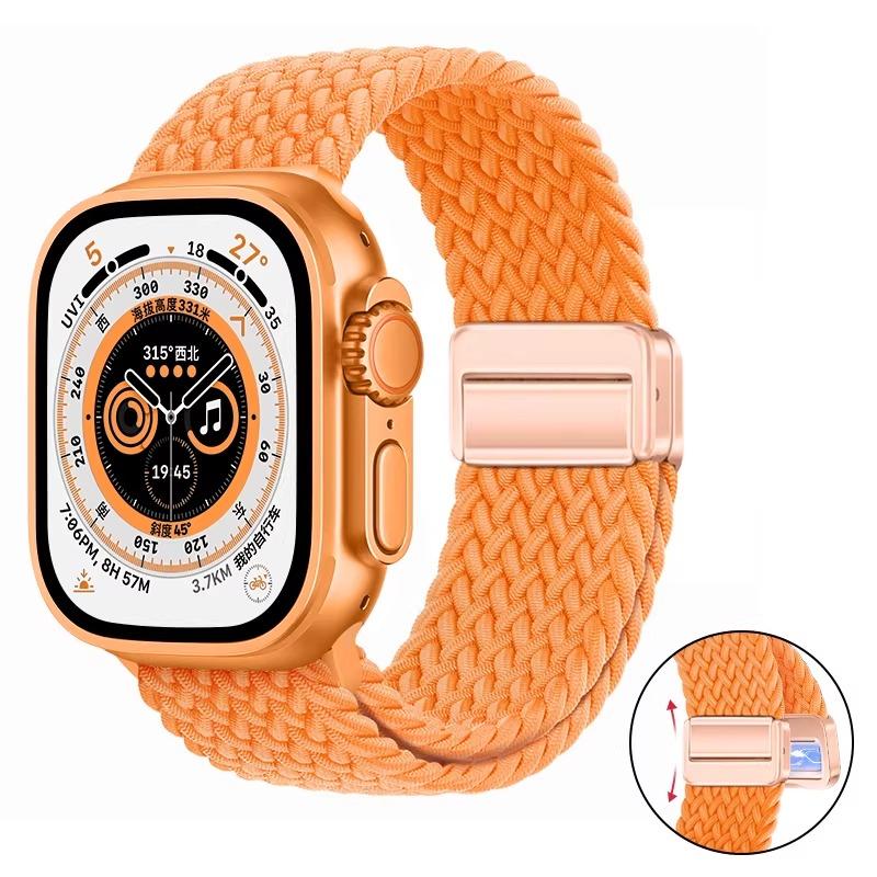 Плетеное нейлоновое петлевое ремешок для Apple Watch Ultra 3 2 49 мм 11 10 46 мм 42 мм 9 8 7 45/41 мм Магнитный ремешок iWatch 6 5 SE 44/40 мм Correa