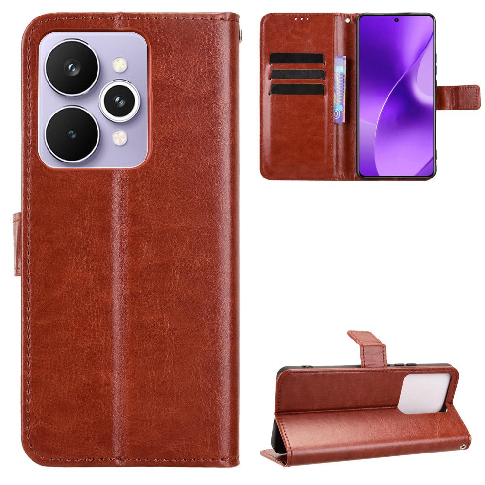 Для Realme 15 5G/Realme 15 Pro 5G Чехол из ПУ кожи с ремешком Текстура "Crazy Horse" Чехол-кошелек для телефона