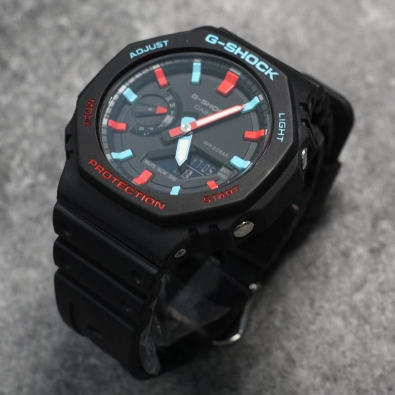 Casio Мужские часы с ЖК-дисплеем и аналоговым двойным дисплеем Серия Black GA-2100-1A1(Watch3--)