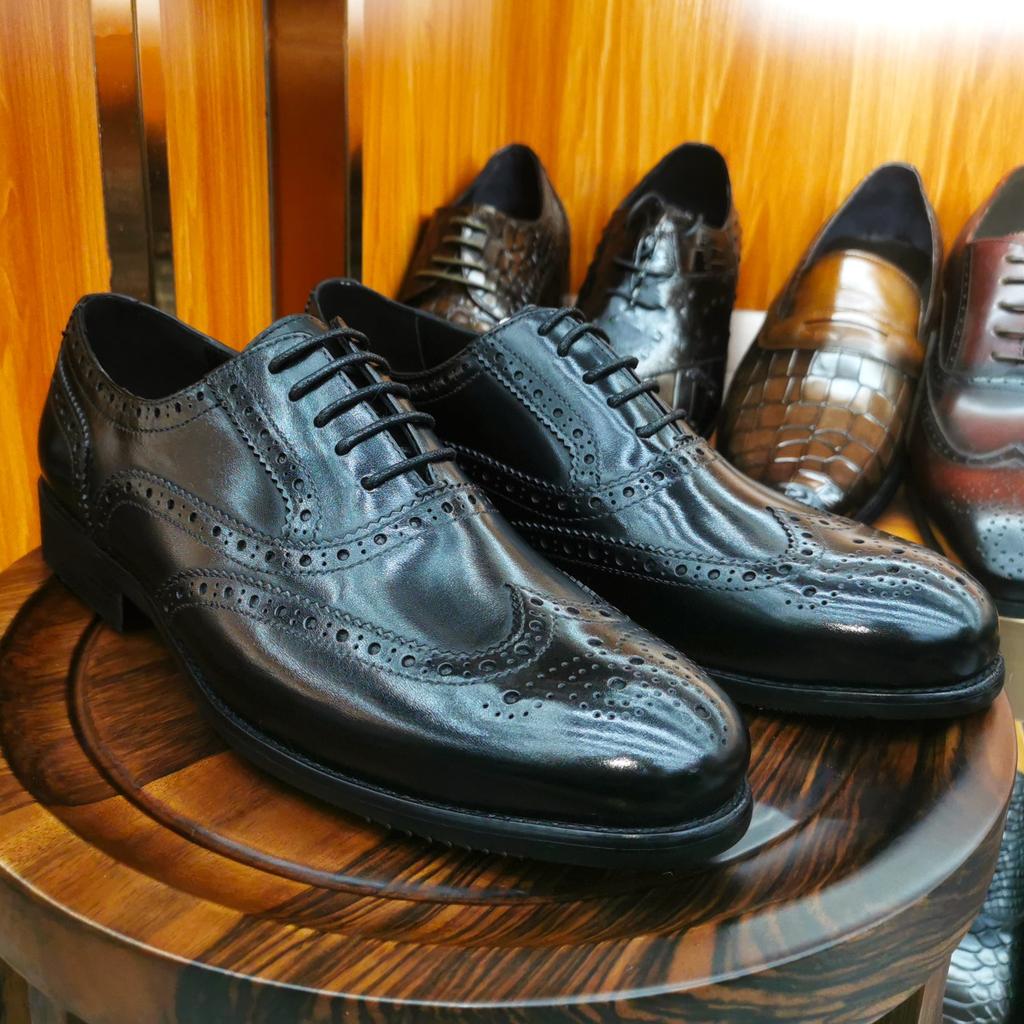 Модная Роскошная Мужская Обувь для Платья Натуральная Кожа Броги Мысок-Крыло Оксфорды Черные Коричневые На Шнуровке Деловая Свадебная Формальная Мужская Обувь