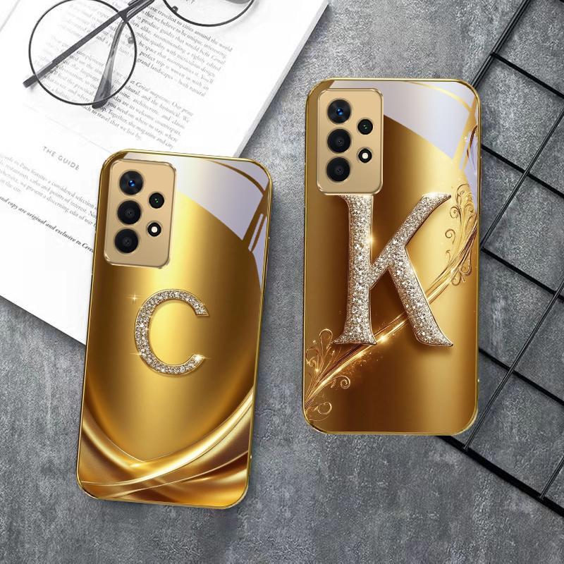 Золотое кольцо с лавровым листом Для Samsung A 01 52S A04 A05S A10 A12 A13 22 23 24 36 42 M02 Note 10 20Ultra 8 9 Золотой стеклянный чехол для телефона