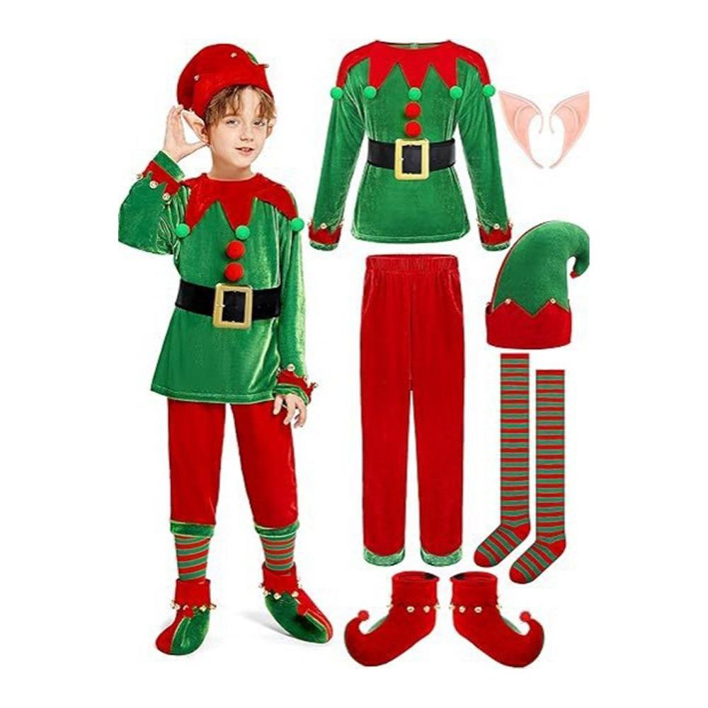 Parent-Child Child Christmas Elf Costume Green Cosplay Clothing 2024 Girl Fancy Dress  New Year