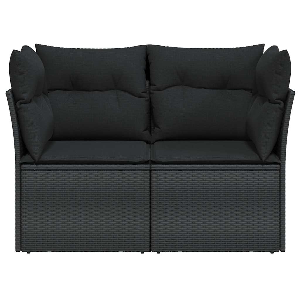 Garden Sofa with Cushions 2 Seater Black Poly Rattan
