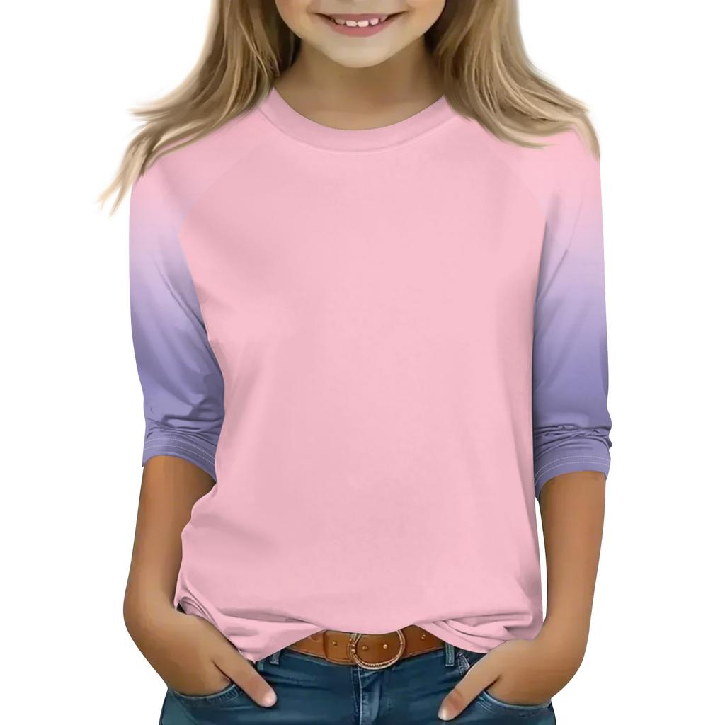 Printed Tops For Youth Girls 4-16 Years Round Neck 3/4 Sleeves T-Shirts Trendy Tops Outfit Tees