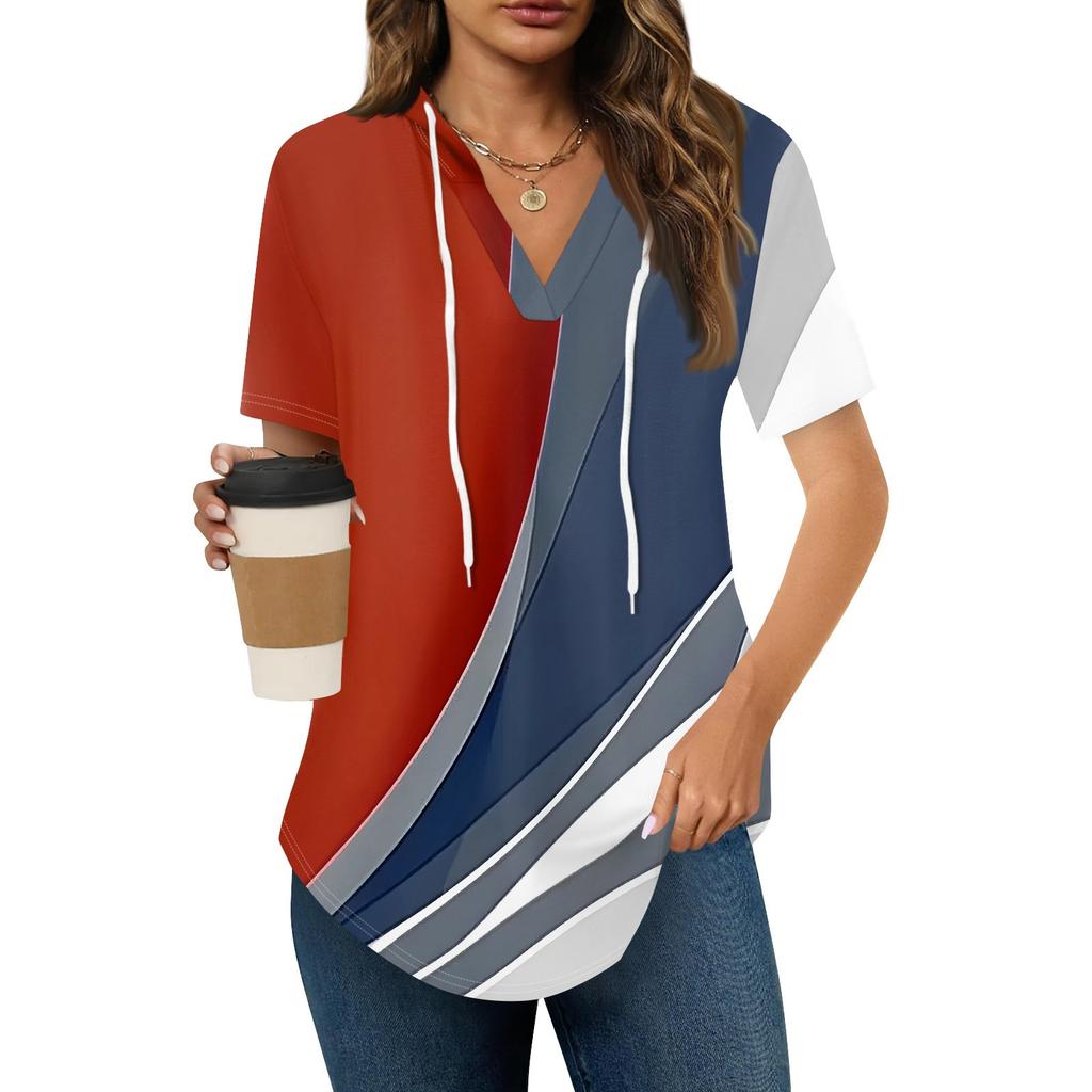 Женские летние футболки с V-образным вырезом, толстовки с коротким рукавом, туники, повседневные свободные туники, толстовки