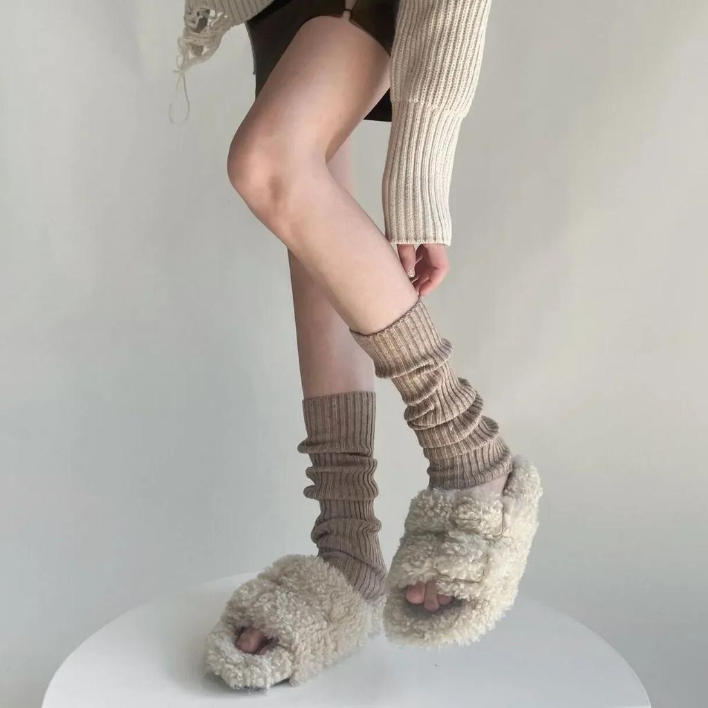 Носки-гетры, женские осенние и зимние теплые вязаные чехлы для ног Loli Kawaii, милые однотонные чулки, женские чулки