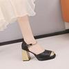 Fashion 2024 Hot Sale Shoes Female Autumn Women' Pumps One-word Buckle Square Toe Mixed Colors Water Proof Fashion Dress Sexy High Heels