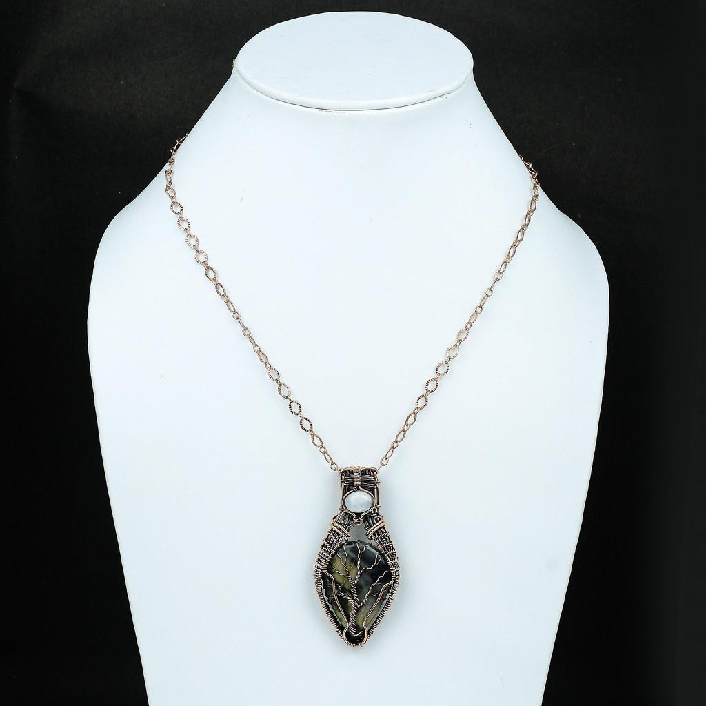 Древо жизни Пикассо Яшма Медный кулон Драгоценный камень Ювелирные изделия Проволочная обертка Подвеска ручной работы Радужный лунный камень Ювелирные изделия Подарок для матери