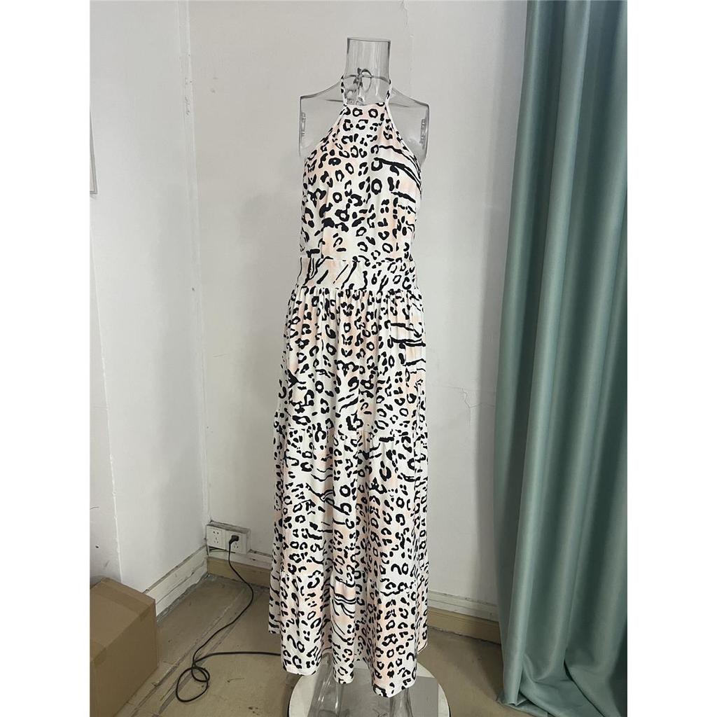 Women's Summer Halterneck Strapless Long Leopard Print Dress