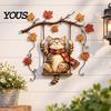 Decorative Fall Displays Autumn Cat Metal Wall Decor, Tin Sign Plaque, Swing Whimsical Silhouette Art Decoration for Thanksgiving Harvest Festival,